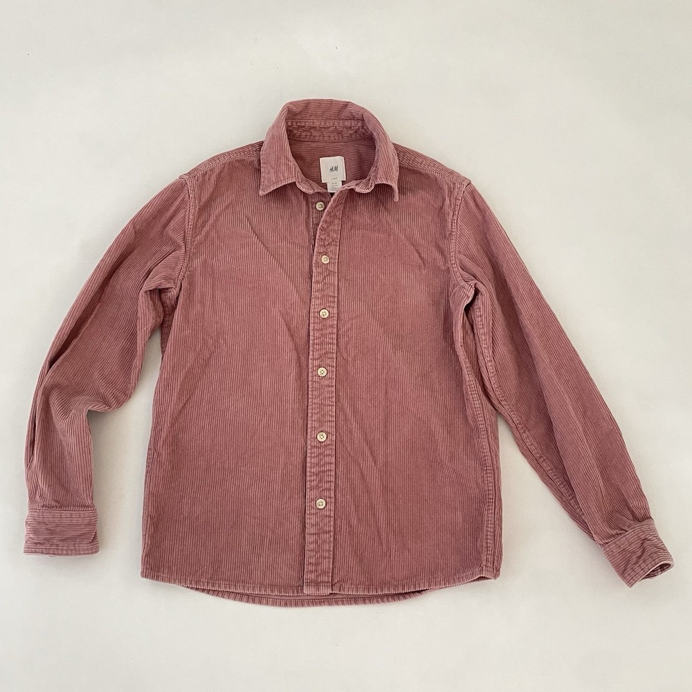 H&M‎ Womens XS Shirt Pink Corduroy Button Long Sleeve Pockets Cotton Cottagecore